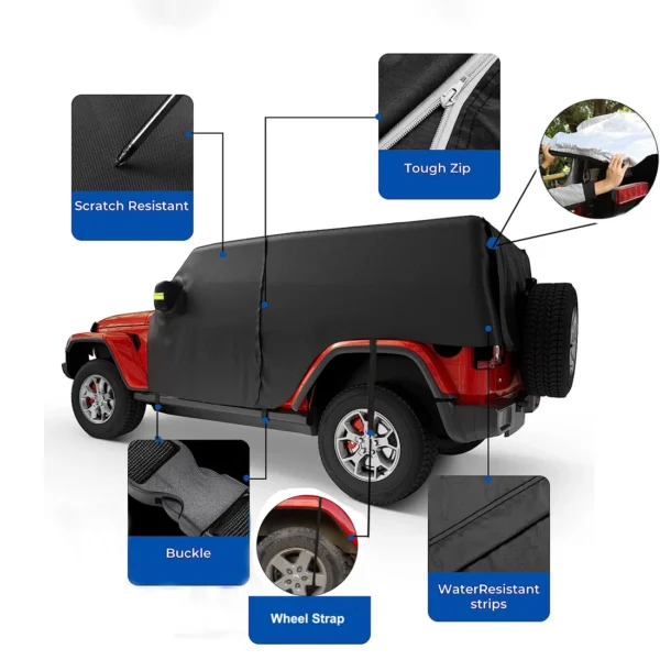 Outdoor Waterproof 210D Oxford Half Protector Cover - Car Cab Covers for Jeep Wrangler JK JL Hardtop 2/4 Doors 2007-2021 - Rain-Resistant Jeep Cover - Image 3