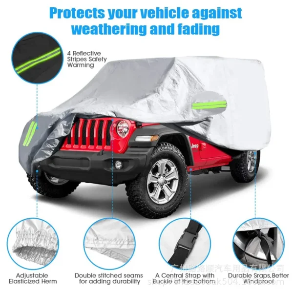Windproof Dustproof UV Protection Auto Cover for Jeep Wrangler 2 Door 4 Door - Ultimate Jeep Cover for Rain - Fits Wrangler JK, JL, YJ 1987-2022 - Image 3