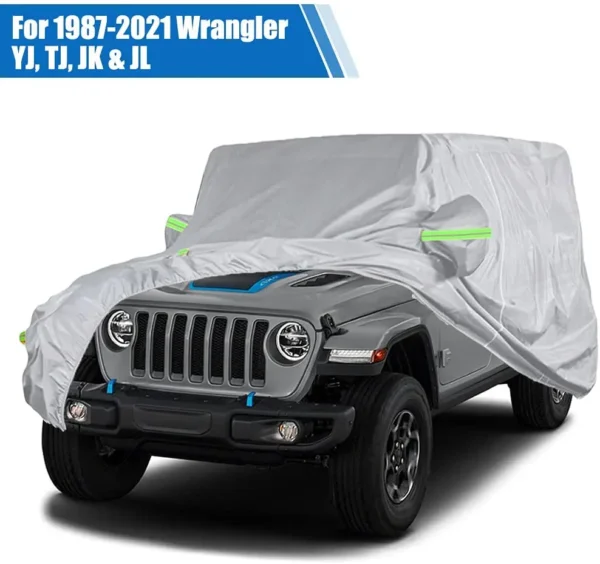 Windproof Dustproof UV Protection Auto Cover for Jeep Wrangler 2 Door 4 Door - Ultimate Jeep Cover for Rain - Fits Wrangler JK, JL, YJ 1987-2022