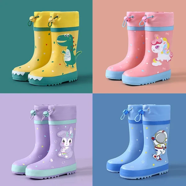High Barrel Kids' Rain Boots - Waterproof and Anti Slip Rubber Shoes for Boys and Girls with Cartoon Dinosaur Rabbit Design - Hunter Rain Boots Kids - Image 2