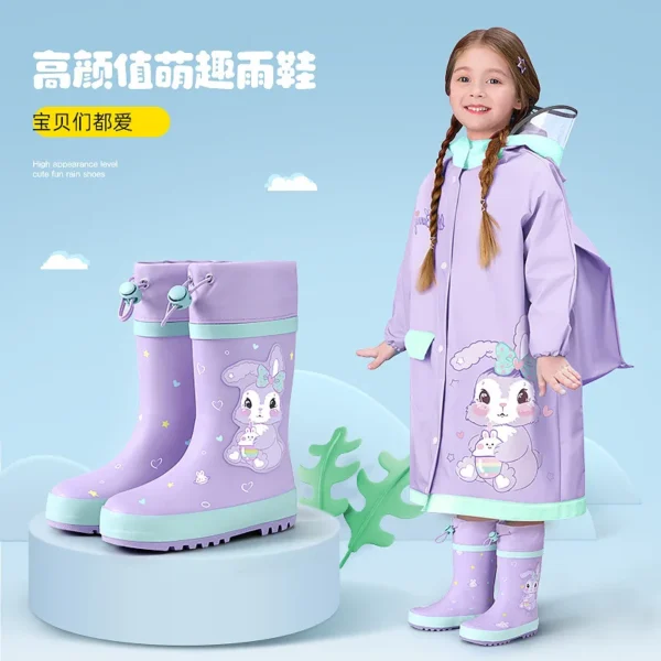 High Barrel Kids' Rain Boots - Waterproof and Anti Slip Rubber Shoes for Boys and Girls with Cartoon Dinosaur Rabbit Design - Hunter Rain Boots Kids - Image 3