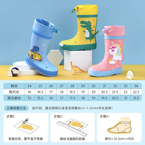 High Barrel Kids' Rain Boots - Waterproof and Anti Slip Rubber Shoes for Boys and Girls with Cartoon Dinosaur Rabbit Design - Hunter Rain Boots Kids - Image 5