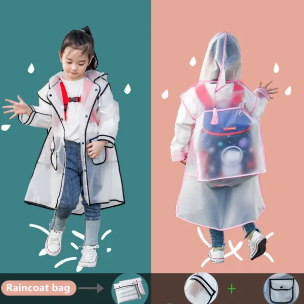 Clear Toddler Rain Coat - Full Body Waterproof Poncho for Girls and Boys, Ideal for Kindergarten Pupils - Image 3