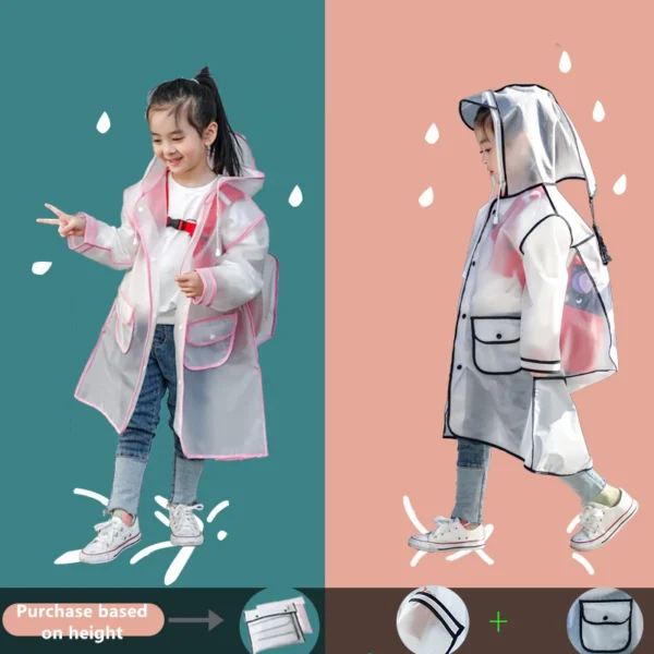 Clear Toddler Rain Coat - Full Body Waterproof Poncho for Girls and Boys, Ideal for Kindergarten Pupils - Image 4
