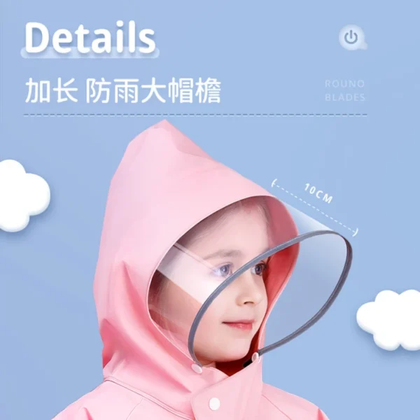 Whole Body Waterproof Kids Rain Poncho - EVA Children's Raincoat for Girls and Boys in Kindergarten with Schoolbag - Image 2