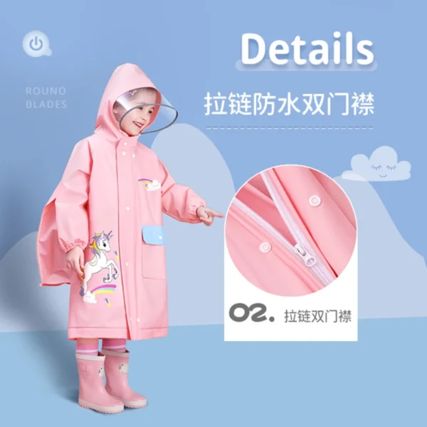 Whole Body Waterproof Kids Rain Poncho - EVA Children's Raincoat for Girls and Boys in Kindergarten with Schoolbag - Image 4