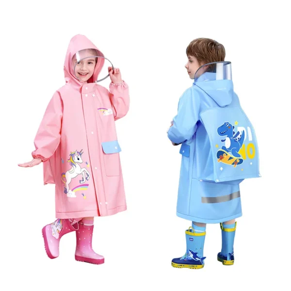 Whole Body Waterproof Kids Rain Poncho - EVA Children's Raincoat for Girls and Boys in Kindergarten with Schoolbag - Image 5