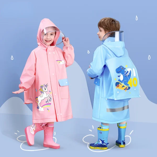 Whole Body Waterproof Kids Rain Poncho - EVA Children's Raincoat for Girls and Boys in Kindergarten with Schoolbag