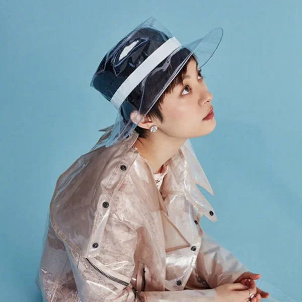 Summer Beach Hat - Stylish Women's Rain Hat for Hip Hop and High Street Fashion - PVC Transparent Sun Visor - Waterproof Bucket Hat for Men and Ladies
