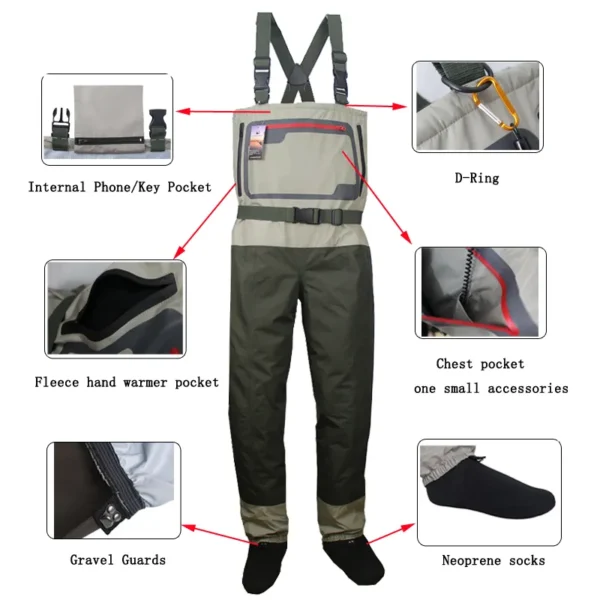 Breathable Waterproof Fishing Waders for Men with Stocking Foot - Ideal Trousers for Fly Fishing, Hunting, and Wading in a Fisherman Raincoat - Image 9