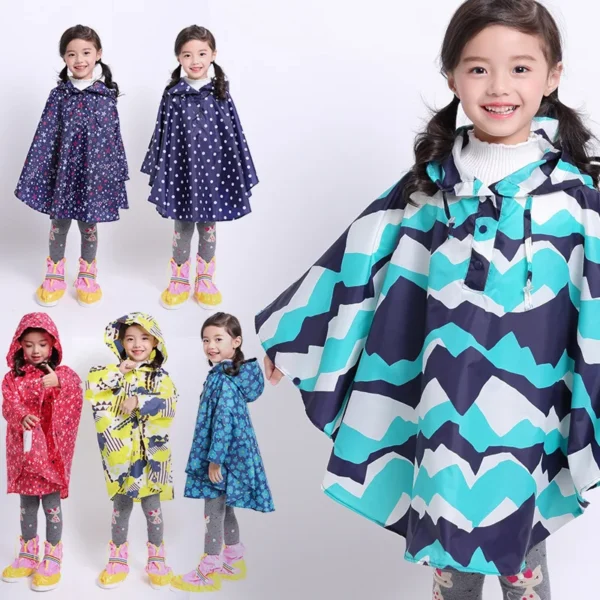 Stylish Kids Rain Poncho - Hooded Waterproof Jacket Coat for Girls and Boys - Printed Thin Rain Jacket - Cape Coat Wear