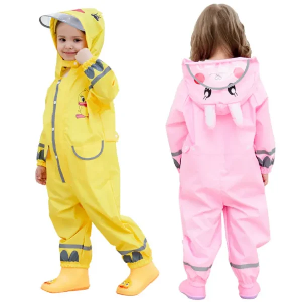 Children's Waterproof Toddler Rain Coat - Fashionable Hooded Rompers for 2-9 Years - Stylish One Piece Raincoat - Image 2
