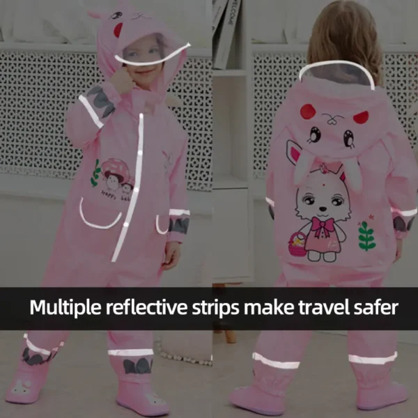 Children's Waterproof Toddler Rain Coat - Fashionable Hooded Rompers for 2-9 Years - Stylish One Piece Raincoat - Image 3