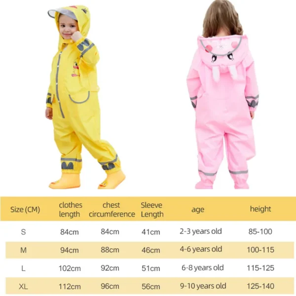 Children's Waterproof Toddler Rain Coat - Fashionable Hooded Rompers for 2-9 Years - Stylish One Piece Raincoat - Image 4