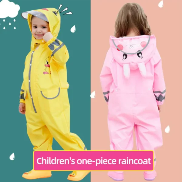 Children's Waterproof Toddler Rain Coat - Fashionable Hooded Rompers for 2-9 Years - Stylish One Piece Raincoat - Image 5