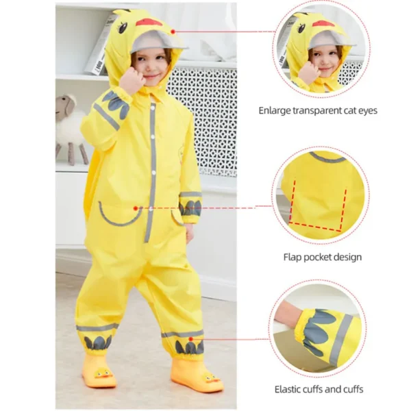 Children's Waterproof Toddler Rain Coat - Fashionable Hooded Rompers for 2-9 Years - Stylish One Piece Raincoat