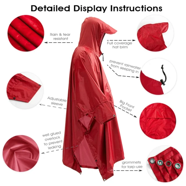 Hooded Rain Poncho for Women with Pocket - Waterproof and Portable Unisex Raincoat Jacket for Hiking, Camping, Emergency - Image 4