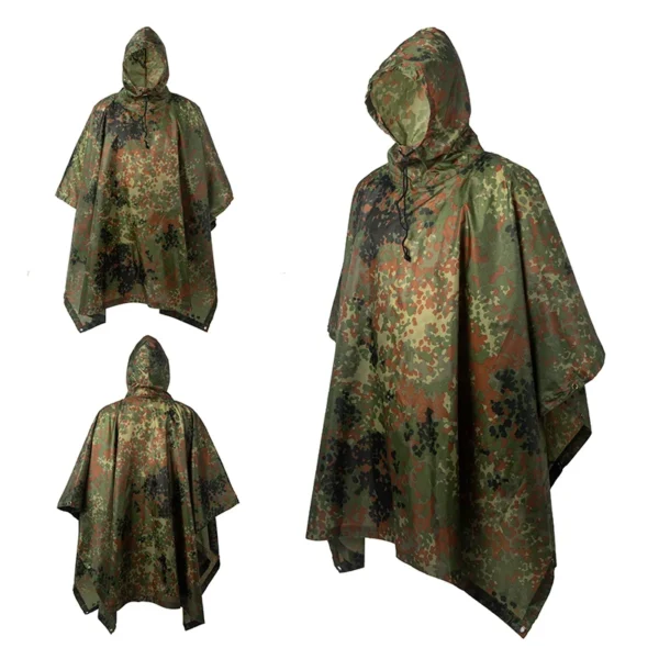 Outdoor Men's Rain Poncho - Multifunctional Waterproof Camouflage Cover for Camping, Hunting, Clothes Shelter, Tent - Military Emergency Raincoat - Image 2