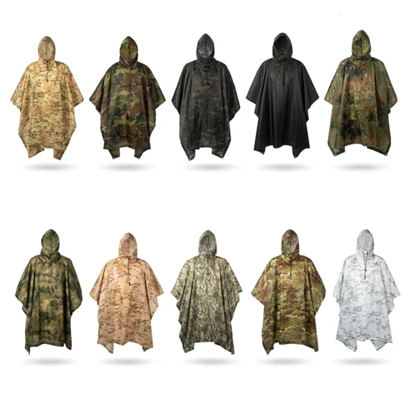 Outdoor Men's Rain Poncho - Multifunctional Waterproof Camouflage Cover for Camping, Hunting, Clothes Shelter, Tent - Military Emergency Raincoat - Image 6