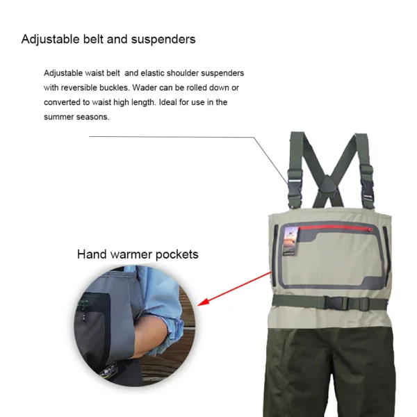 Breathable Waterproof Fishing Waders for Men with Stocking Foot - Ideal Trousers for Fly Fishing, Hunting, and Wading in a Fisherman Raincoat - Image 3