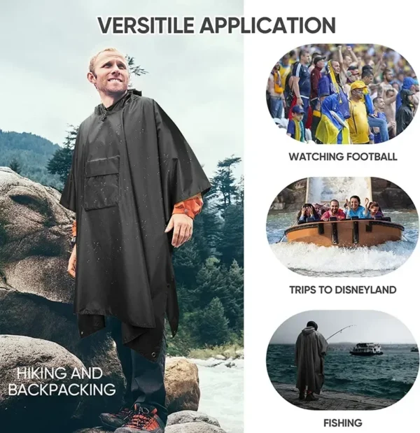 Hooded Waterproof Men's Rain Poncho with Pocket - Lightweight Unisex Raincoat Jacket for Outdoor Hiking, Camping, Emergency Use - Image 4