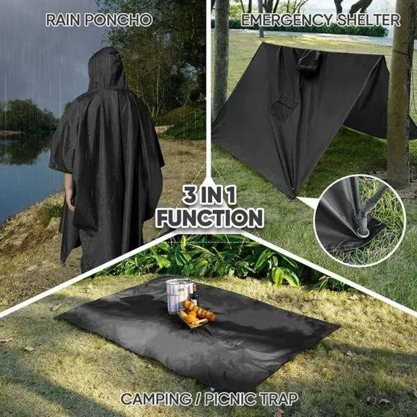 Hooded Waterproof Men's Rain Poncho with Pocket - Lightweight Unisex Raincoat Jacket for Outdoor Hiking, Camping, Emergency Use - Image 5