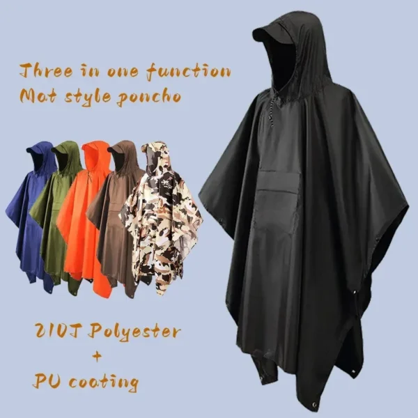 Hooded Waterproof Men's Rain Poncho with Pocket - Lightweight Unisex Raincoat Jacket for Outdoor Hiking, Camping, Emergency Use