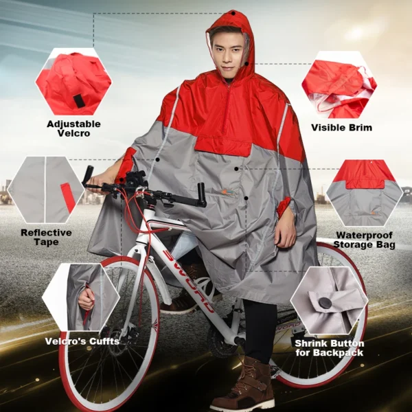 Outdoor Rain Poncho with Reflective Design for Cycling, Climbing, Hiking, and Travel - Impermeable Raincoat for Women/Men with Backpack Rain Cover - Image 2