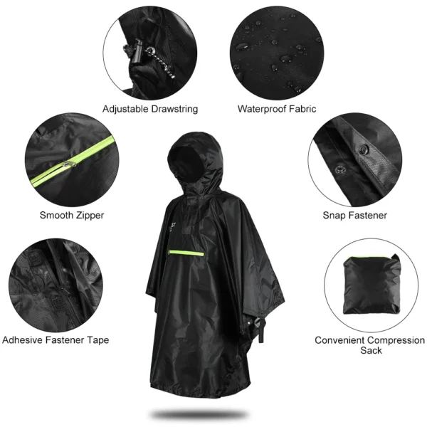 Outdoor Waterproof Mens Rain Poncho - Reflective Strip Rain Cape for Men and Women - Raincoat with Reflector for Bicycle Commuting - Image 3
