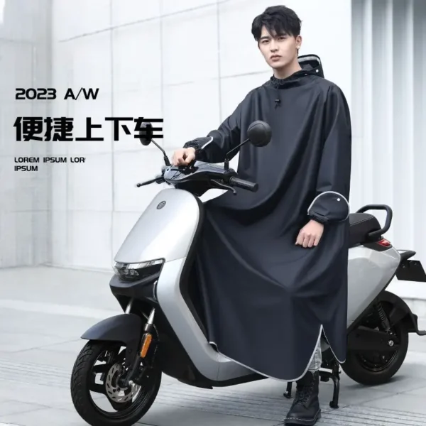 Electric Battery Motorcycle Rainproof Full Body Poncho for Adults - Long Sleeved Riding Raincoat - Image 2