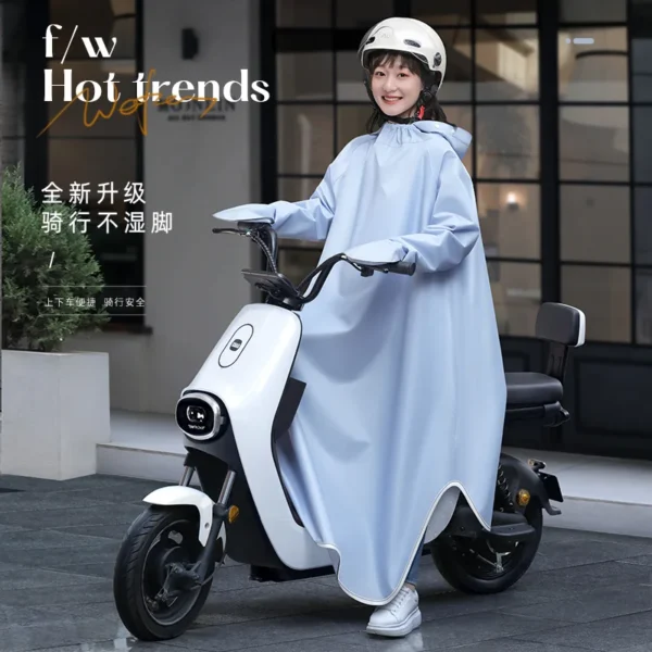 Electric Battery Motorcycle Rainproof Full Body Poncho for Adults - Long Sleeved Riding Raincoat - Image 3