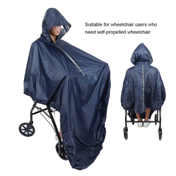 Waterproof Rain Poncho with Reflective Strip for Wheelchair Users Wind-Proof Cape Raincoat with Hood for Mobility Scooters and Old Wheelchairs - Image 2
