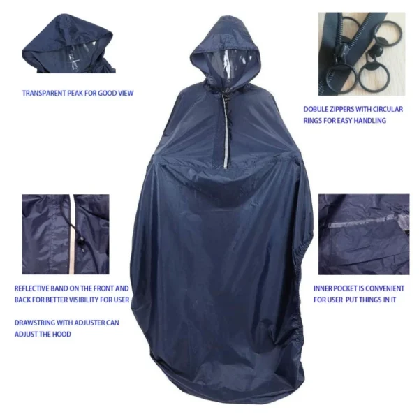 Waterproof Rain Poncho with Reflective Strip for Wheelchair Users Wind-Proof Cape Raincoat with Hood for Mobility Scooters and Old Wheelchairs - Image 3