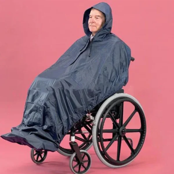 Waterproof Rain Poncho with Reflective Strip for Wheelchair Users Wind-Proof Cape Raincoat with Hood for Mobility Scooters and Old Wheelchairs