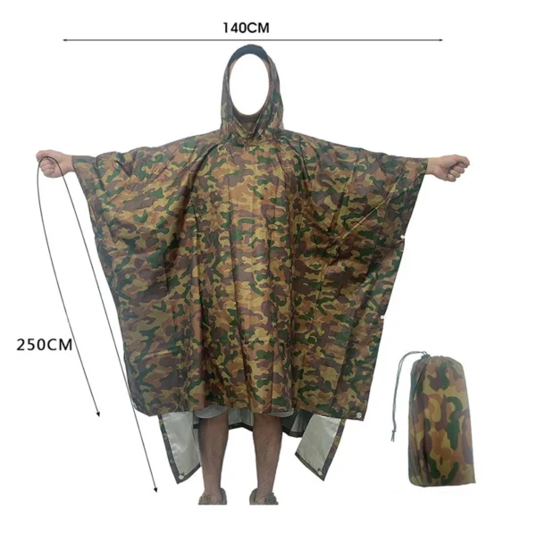 3-in-1 Raincoat - Hooded Rain Cover for Backpack, Ideal for Hiking, Cycling, Outdoor Camping - Waterproof Poncho and Tent Mat - Men's Rain Poncho - Image 7