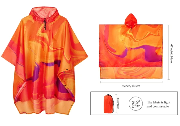 3-in-1 Raincoat - Hooded Rain Cover for Backpack, Ideal for Hiking, Cycling, Outdoor Camping - Waterproof Poncho and Tent Mat - Men's Rain Poncho - Image 11