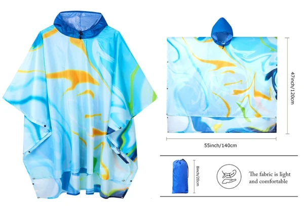 3-in-1 Raincoat - Hooded Rain Cover for Backpack, Ideal for Hiking, Cycling, Outdoor Camping - Waterproof Poncho and Tent Mat - Men's Rain Poncho - Image 15