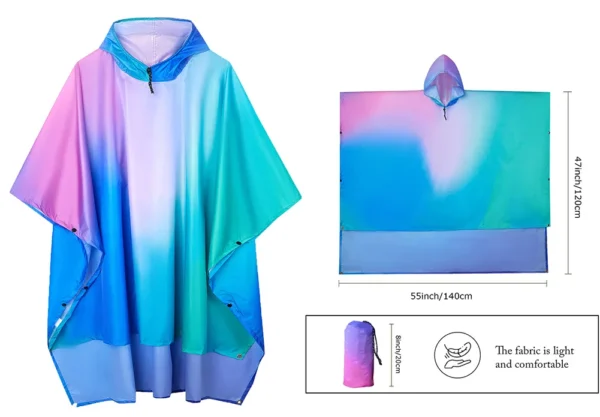 3-in-1 Raincoat - Hooded Rain Cover for Backpack, Ideal for Hiking, Cycling, Outdoor Camping - Waterproof Poncho and Tent Mat - Men's Rain Poncho - Image 8
