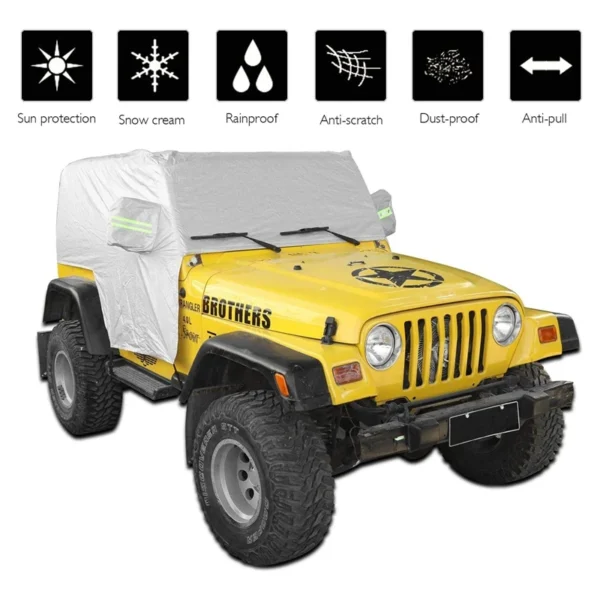 Weatherproof Car Cover Body Dustproof UV Protector - SunShield Cover for Jeep Wrangler TJ 1997-2006 (Jeep Cover For Rain)