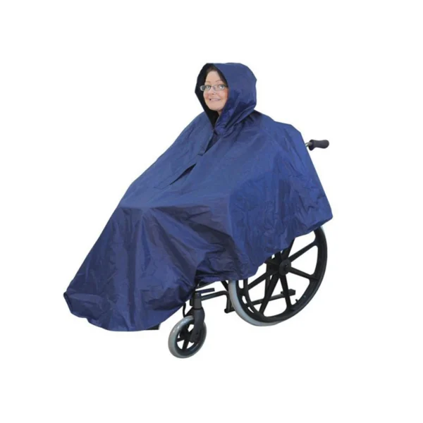 Waterproof Rain Poncho with Transparent Forehead Pad for Wheelchair Users in Stylish Blue