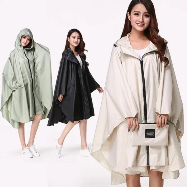 Hooded Outdoor Long Rain Poncho - Women Rain Poncho Trench Coat Style, Waterproof Rain Coat Rainwear - Image 2
