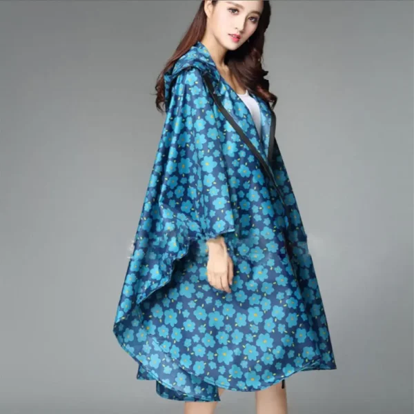 Hooded Outdoor Long Rain Poncho - Women Rain Poncho Trench Coat Style, Waterproof Rain Coat Rainwear - Image 3
