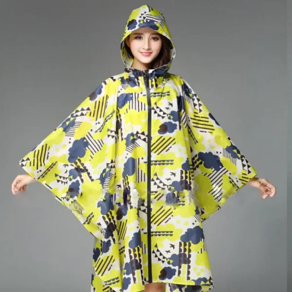 Hooded Outdoor Long Rain Poncho - Women Rain Poncho Trench Coat Style, Waterproof Rain Coat Rainwear