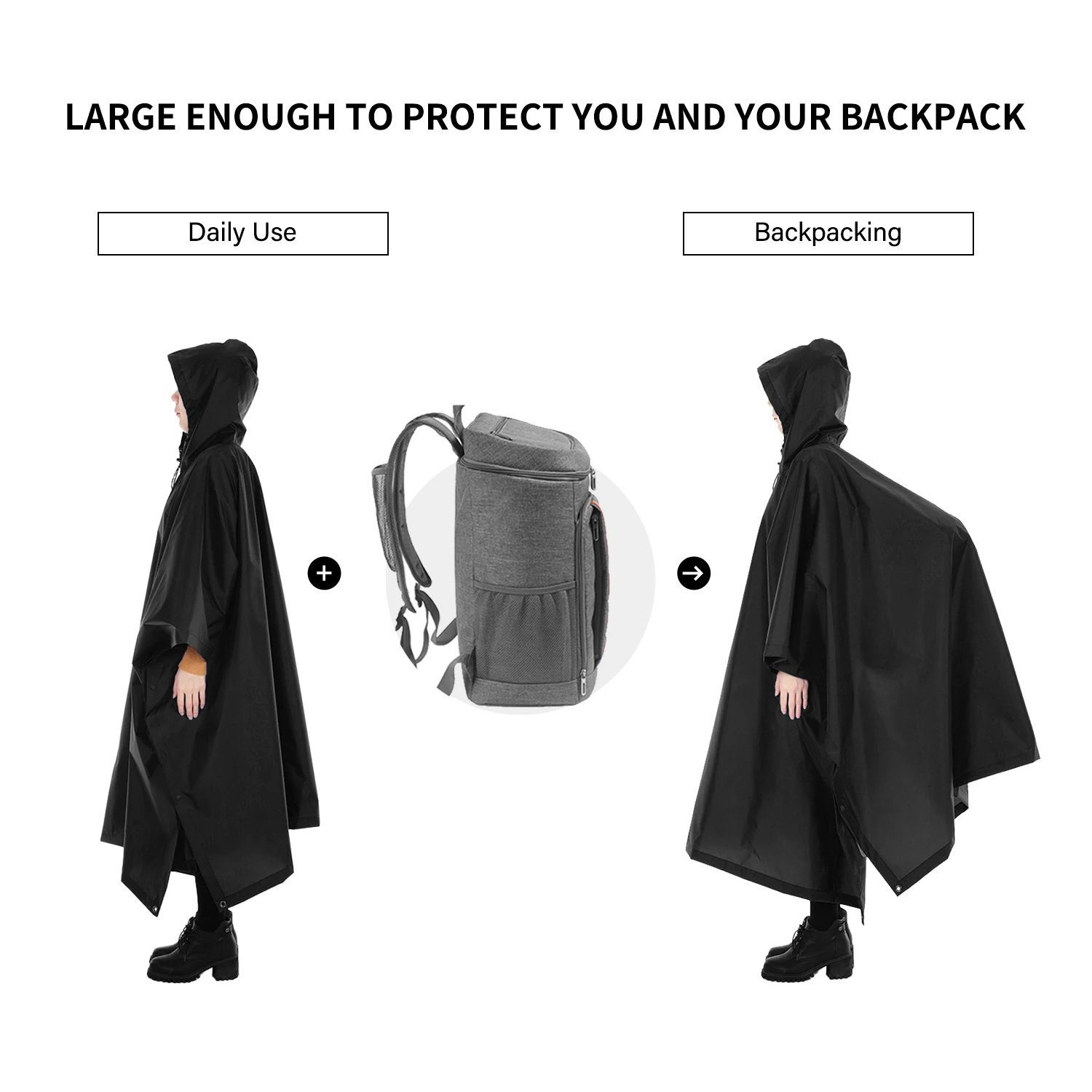 Lightweight Mens Rain Poncho - Waterproof Hooded Rain Coat for Camping, Hiking, Cycling, and Climbing - Multifunctional Picnic Mat Blanket and Sun Shelter - Image 5