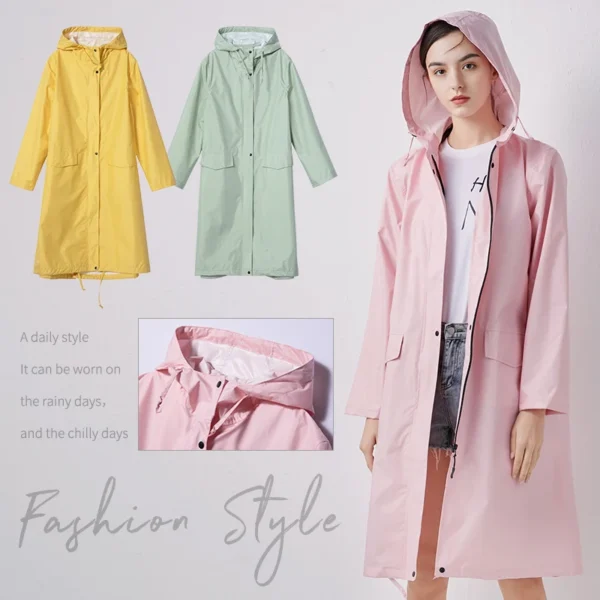 Stylish Long Raincoat for Women - Waterproof Rain Jacket with Hood, Ideal Women Rain Poncho