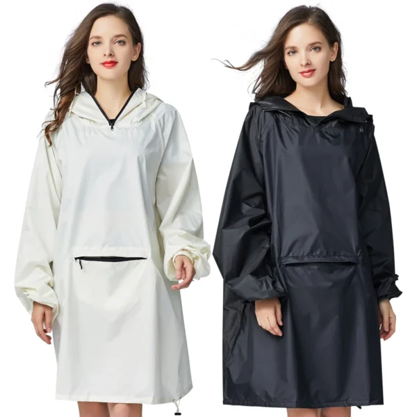 Women's Rain Poncho with Hood, Sleeves, and Big Front Pocket - Waterproof Cloak Raincoat - Image 2