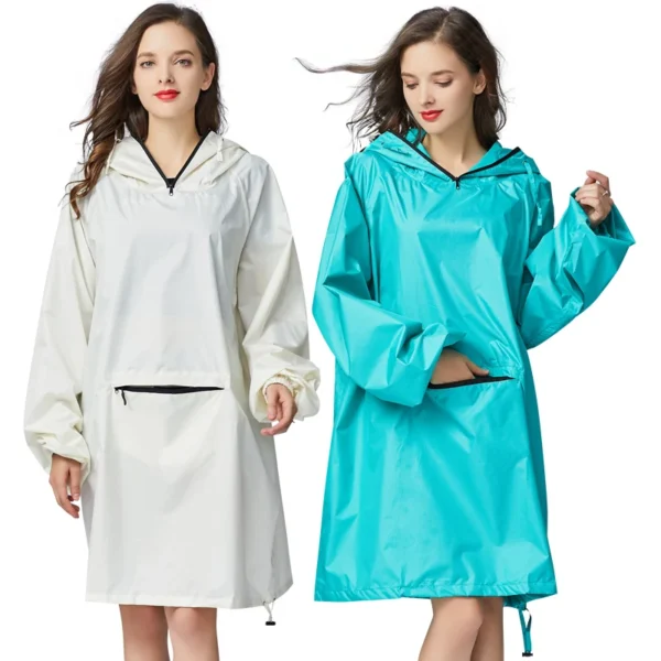 Women's Rain Poncho with Hood, Sleeves, and Big Front Pocket - Waterproof Cloak Raincoat - Image 3