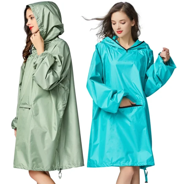 Women's Rain Poncho with Hood, Sleeves, and Big Front Pocket - Waterproof Cloak Raincoat - Image 4