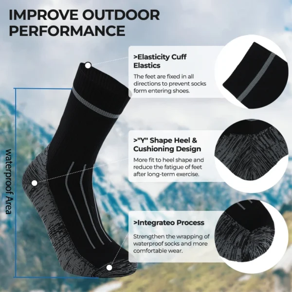 Men's Outdoor Waterproof Socks Ideal for Cold Weather Activities like Skiing, Hiking, Wading, Camping, Cycling, and Athletics, Offering Breathability and Moisture Wicking - Image 5