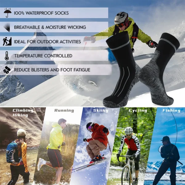 Men's Outdoor Waterproof Socks Ideal for Cold Weather Activities like Skiing, Hiking, Wading, Camping, Cycling, and Athletics, Offering Breathability and Moisture Wicking - Image 6